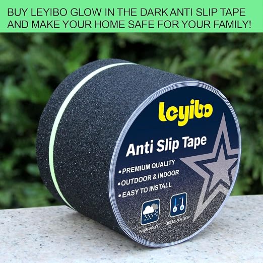 Anti Slip Tape with Glow in Dark Stripe for Stairs, 6”x35ft, Grip Tape for Stairs Steps for Outdoor/Indoor, Waterproof Non Slip Strips for Stair Treads, High Traction, Easy Install