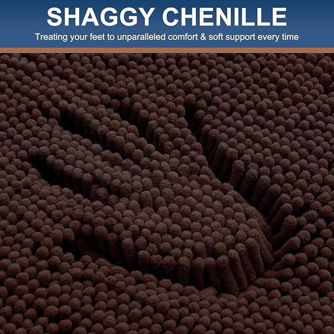 Smiry Luxury Chenille Bathroom Rugs 47x17, Extra Soft and Absorbent Shaggy Bath Mat, Machine Washable, Non-Slip Plush Carpet Runner for Tub, Shower, and Floor, Home Decor Accessories, Brown