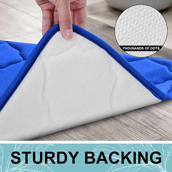 OLANLY Memory Foam Bath Mat Rug 59x20, Ultra Soft and Absorbent Bathroom Rugs, Non-Slip, Comfortable, Machine Washable Bath Carpet for Bathroom Floor, Tub Shower and Home Decor Accessories, Royal Blue