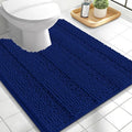 OLANLY Thick Toilet Rugs U-Shaped 24x20, Extra Soft Absorbent Chenille Striped Contour Bathroom Rugs for Toilet, Dry Quickly, Navy
