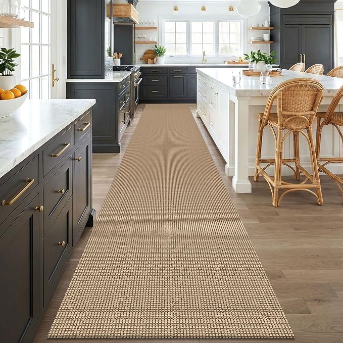 KOZYFLY Boho 3x18 Runners Rugs for Hallway, Extra Long Washable Runner Rug, Woven Non Slip Kitchen Runner, Cotton Entryway Rug, Floor Carpet for Entry, Aisle, Hall, Orange Beige/Tan/Brown