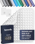 homerella® Shower Mat Non Slip Anti Mold, Non Slip Shower Mats for Inside Shower Stall Anti Slip Mat, Square Shower Floor Mat 21 x 21 in with Suction Cups & Hooks for Quick Drying, Machine Washable