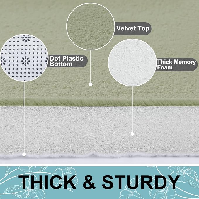 Smiry Memory Foam Bath Mat 36x24, Extra Soft and Absorbent Bathroom Mats, Non Slip Washable Carpet for Floor, Shower and Tub, Sage Green