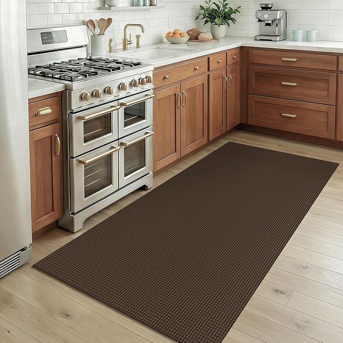 KOZYFLY Rugs for Entryway 3x5 ft Washable Area Rug Non Slip Rubber Backed Entry Rug Woven Indoor Door Mat Cotton Kitchen Rugs Floor Carpet for Entryway, Foyer, Backdoor, Brown/Dark Brown