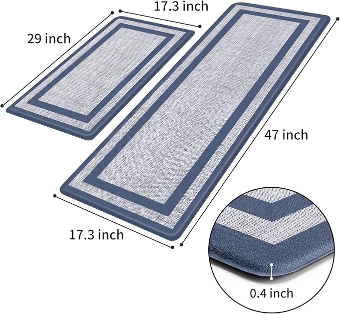 Mattitude Kitchen Mats Set of 2,Cushioned Anti-Fatigue Non-Skid Rug Sets Ergonomic Comfort Standing Mat for Kitchen, Floor, Office, Sink, Laundry, Blue and Gray