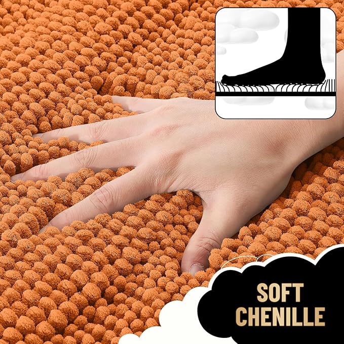 OLANLY Thick Small Bathroom Rugs 24x16, Extra Soft Absorbent Chenille Striped Bath Rugs, Rubber Backing, Machine Wash, Bath Mats for Bathroom Floor, Tub and Shower, Home Decor Accessories, Clay