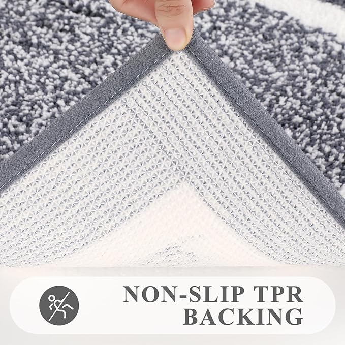 Pauwer Bathroom Rugs Set 3 Piece Non Slip Washable, Plush Absorbent Microfiber Bath Mat Shower Rug Runner Quick Dry, Super Soft U Shaped Toilet Mats Floor Carpet, Dark Grey