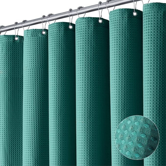 Dynamene Extra Long Shower Curtain - 96 Inch Long Waffle Weave Weighted Thick Cloth Bathroom Shower Curtain, Neutral Heavy Duty Hotel Bath Curtain Set with 12 Plastic Hooks,72x96, Seaweed Green