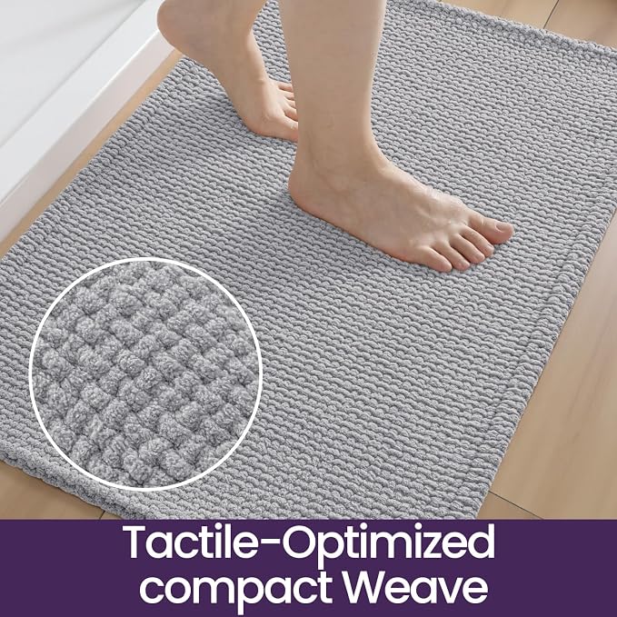 DEXI Bathroom Rugs 36x24, Non Slip Washable Bath Mat, Absorbent Chenille Bathmat, Ultra Soft Thick Carpet for Tub Shower Floor, Light Grey