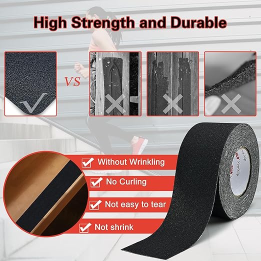 S&X Anti Slip Tape 3 Inch x 60 Ft, High Traction Grip Tape for Stairs Steps, Non-Skid Roll Non Slip Stair Tread Outdoor Indoor Waterproof, Weather-Resistant, Black