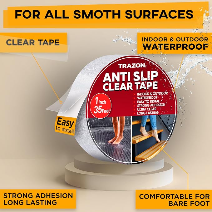 Grip Tape - Heavy Duty Anti Slip Tape Clear Outdoor/Indoor 1In*35Ft, Non Slip Roll/Stickers Easy to Cut Waterproof for Bathtub, Shower Floor, Pool, Stairs Safety Non Skid, Comfortable for Bare Foot