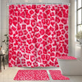 4 PCS Hot Pink Leopard Print Shower Curtain Set 72Wx72H,Toilet Lid Cover,Non-Slip Rugs and U-Shaped Mat,Wild Safari Cheetah Bathroom Sets with Rugs with 12 Hooks for Bathroom Decor