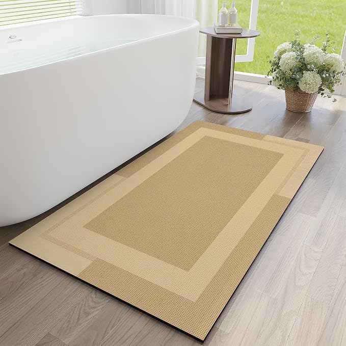YDKGL Non Slip Long Bath Mat Bathroom Runner, Rubber Backing Ultra Thin Bathroom Rugs Fit Under Door Quick Dry Super Absorbent Washable Bath Rug Shower Mat for Bathtub Sink Floor, Brown 24"x48"