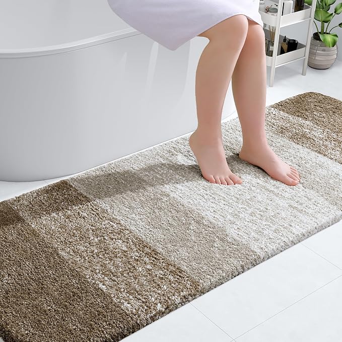 OLANLY Bathroom Runner Rugs Mat 70x24, Extra Soft Absorbent Microfiber Bath Rugs, Rubber Backing, Quick Dry, Washable Long Bath Mats for Bathroom Floor, Tub and Shower, Home Decor Accessories, Coffee