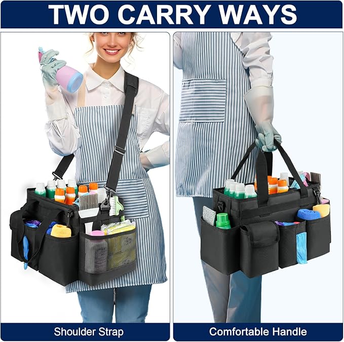 Cleaning Caddy,Cleaning Bag for Housekeepers,Cleaning Supplies Organizer with Handle,Black