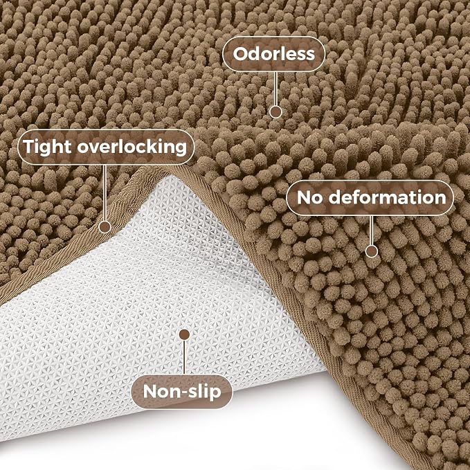 Bcoimo Bathroom Rug Set, Chenille Bathroom Rugs, Absorbent Non Slip Plush Bath Mats, Machine Washable Fast Drying Floor Mats for Tub, Shower, Sink, Vanity