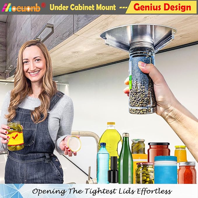 Moeuonb latest Under Cabinet Jar Opener for Seniors, Stainless Steel Jar Opener for Weak Hands, Jar Lid & Bottle Cap Opener Tool, Under Counter Can Opener, One Handed Jar opener
