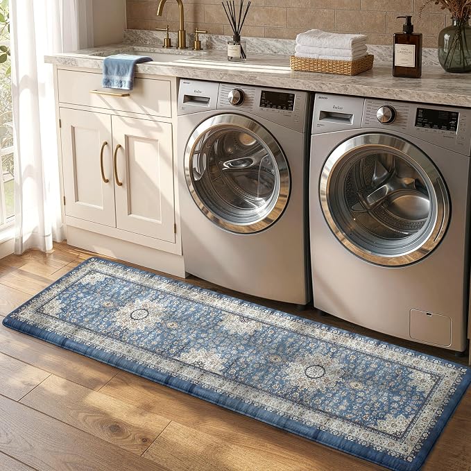 Collive Kitchen Rugs Anti Fatigue, Cushioned Kitchen Floor Mats Waterproof, Non Skid Comfort Standing Mats for Office, Sink, Laundry, 17”x59”, Blue