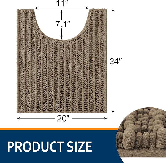 Smiry Bathroom Toilet Rugs U Shaped 24x20, Extra Soft Absorbent Non Slip Rubber Backing Chenille Contour Bath Rugs for Toilet, Machine Washable Contoured Bath Mats, Camel