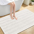 OLANLY Thick Large Bathroom Rugs 47x32, Extra Soft Absorbent Chenille Striped Bath Rugs, Rubber Backing, Machine Wash Dry, Bath Mats for Bathroom Floor, Tub and Shower, Home Decor Accessories, Ivory