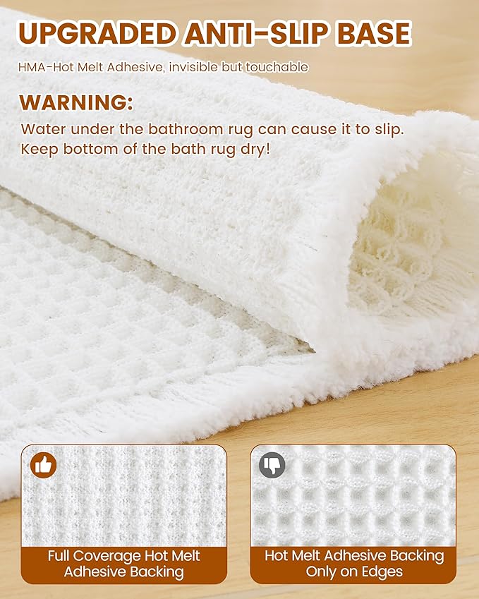 Smiry Waffle Bath Mat 36x24, Extra Soft Absorbent Bathroom Rugs, Non Slip Machine Washable Quick Dry Bath Rugs for Bathroom Floor, Tub, Shower, Home Decor Accessories, White