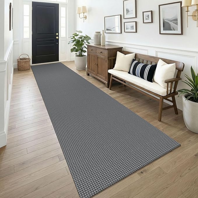 KOZYFLY 3x14 Runners Rugs for Hallway, Long Washable Runner Rug, Non Slip Rubber Backed Kitchen Runner, Flatweave Entryway Rug, Floor Carpet for Entry, Aisle, Hall, Grey/Dark Grey