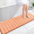 OLANLY Memory Foam Long Bathroom Rugs Runner 59x20, Super Soft Absorbent Bath Mat, Quick Dry, Machine Washable Shower Floor Rugs, Bathmat Carpet, Bathroom Home Decor Accessories, Peach