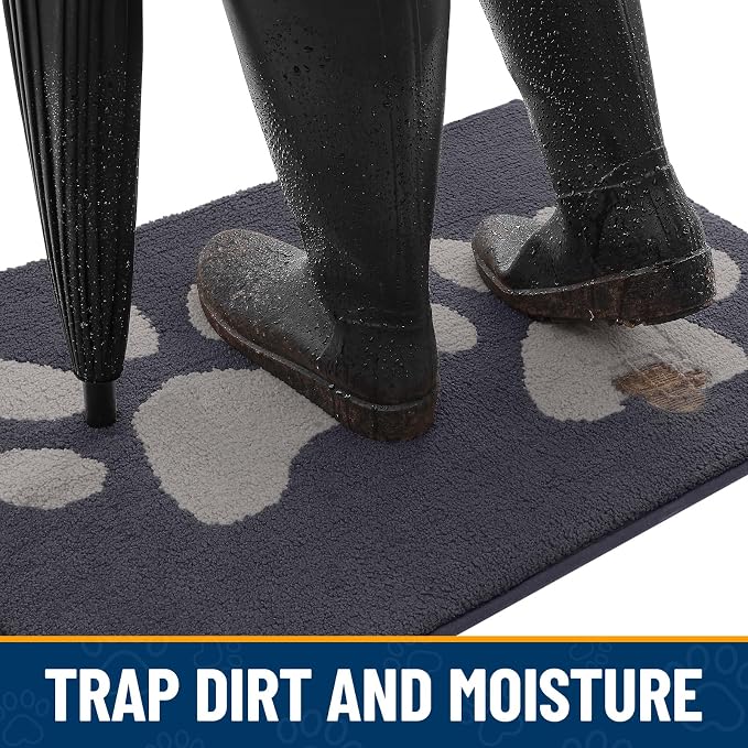 Smiry Dog Door Mat for Muddy Paws, Absorbs Moisture and Dirt, Low-Profile Entryway Mat with Non-Slip Backing, Entry Indoor Outdoor Doormat for Inside Floor (70x24 Inches, Dark Grey, Paw