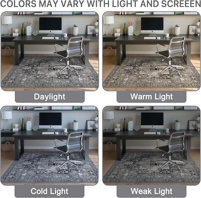 36"x48" Office Chair Mat for Hardwood Tile Floor, Under Desk Carpet Protector for Rolling Computer Chair Mat, Machine Washable Area Rug, Anti-Slip 1/5" Thick Low Pile Thin Vinyl Floor Mat, Black