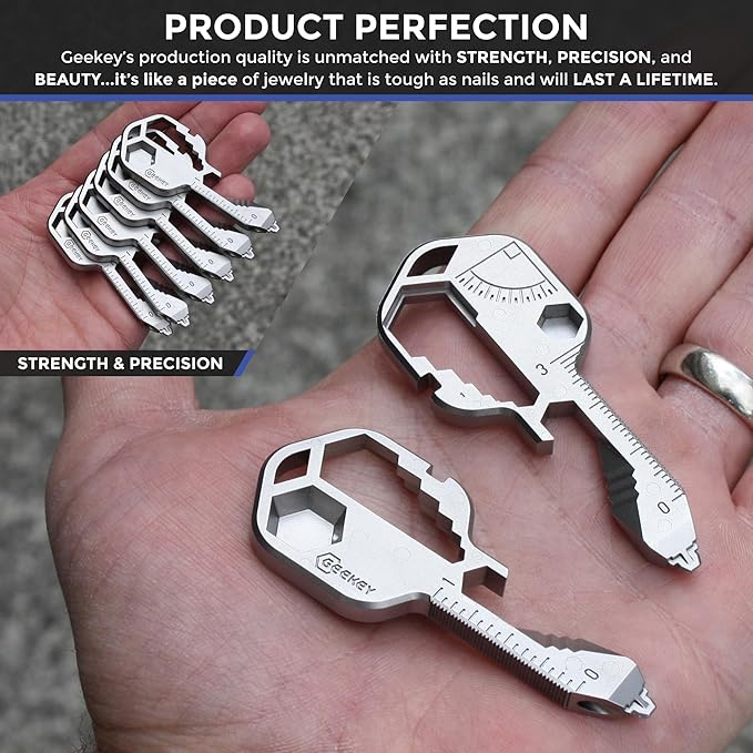 Geekey Keychain Multitool – Key Tool with 16+ Functions | Bottle Opener Keychain, EDC Multitool, Screwdriver, Wrench, Box Cutter | Good for Travel, Outdoor, Hiking | TSA Safe