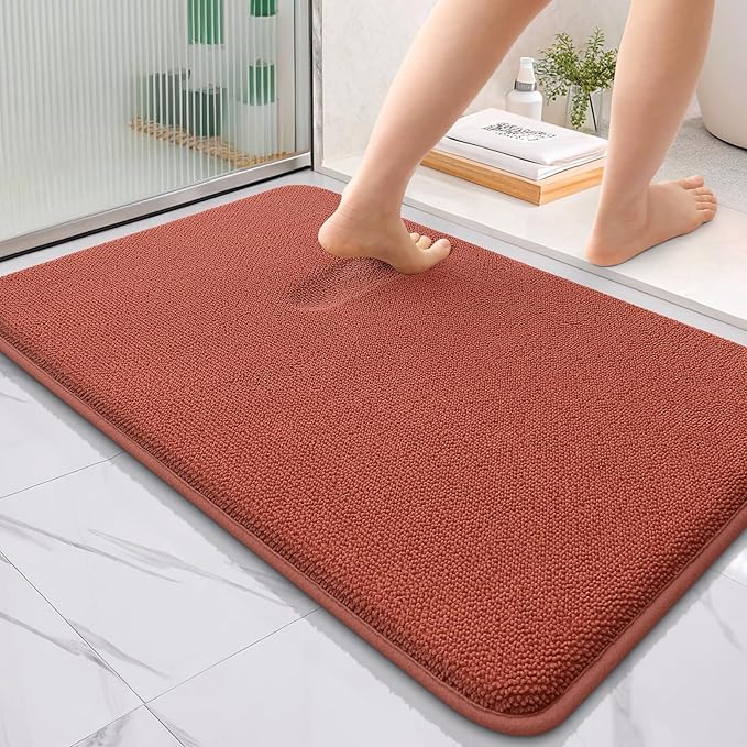OLANLY Thick Memory Foam Bath Mat Rug 36x24, Extra Soft Absorbent Bathroom Rug, Quick Dry Bath Mats, Non-Slip, Machine Washable Carpet, Tub and Shower, Home Decor Accessories, Rustic Terracotta