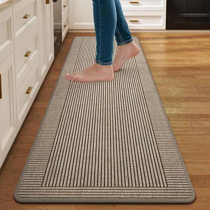 Kitchen Mats for Floor, 17''x59'' Washable Non Slip Absorbent Kitchen Mat, Braided Kitchen Runner Rug, Kitchen Sink Rug, Brown
