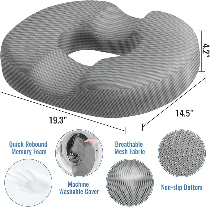 CloudBliss Donut Pillow Stadium Seat Cushion for Tailbone Pain Relief and Hemorrhoids, Memory Foam Seat Chair Cushion, Portable Seat Cushions for Bleachers, Car, Home & Office