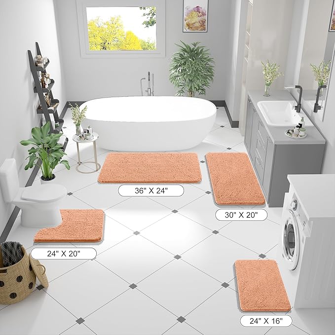 OLANLY Small Bathroom Rugs 24x16, Extra Soft Absorbent Chenille Bath Rugs, Rubber Backing Quick Dry, Machine Washable Bath Mats for Bathroom Floor, Tub and Shower, Home Decor Accessories, Peach
