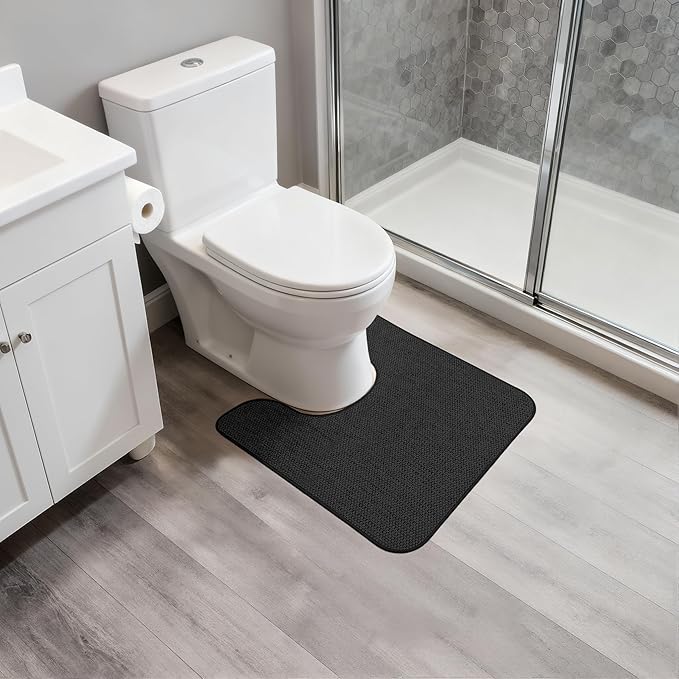 Bosap Toilet Rugs U Shaped Bathroom Rug,Machine Washable Non Slip Quick Dry Super Absorbent Ultra Thin Toilet Mats for Bathroom Toilet.Black,1'8"x2'(20x24inch)