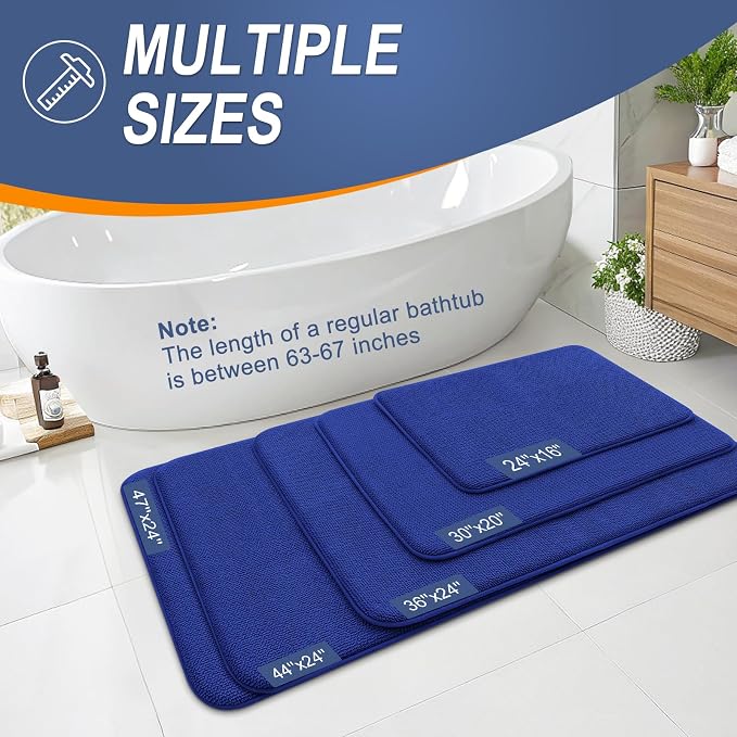 OLANLY Thick Memory Foam Bathroom Runner Rugs 47x17, Extra Soft Absorbent Long Bath Rug, Quick Dry, Non-Slip, Machine Washable Bath Mat for Bathroom, Tub and Shower, Home Decor Accessories, Royal Blue