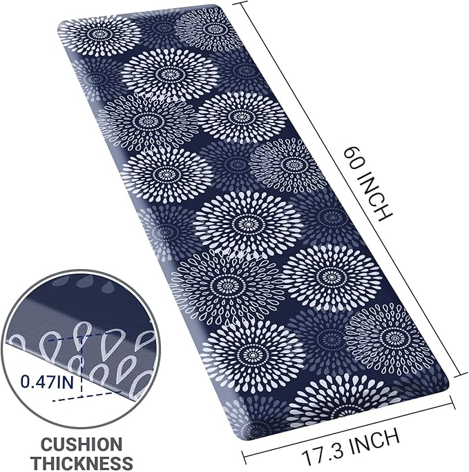 LuxStep Kitchen Mat Waterproof Kitchen Rugs for Floor Cushioned Anti-Fatigue Mat Non-Slip Standing Desk Mat Comfort Floor Mats for House Sink Office 17.3" x 60" Blue