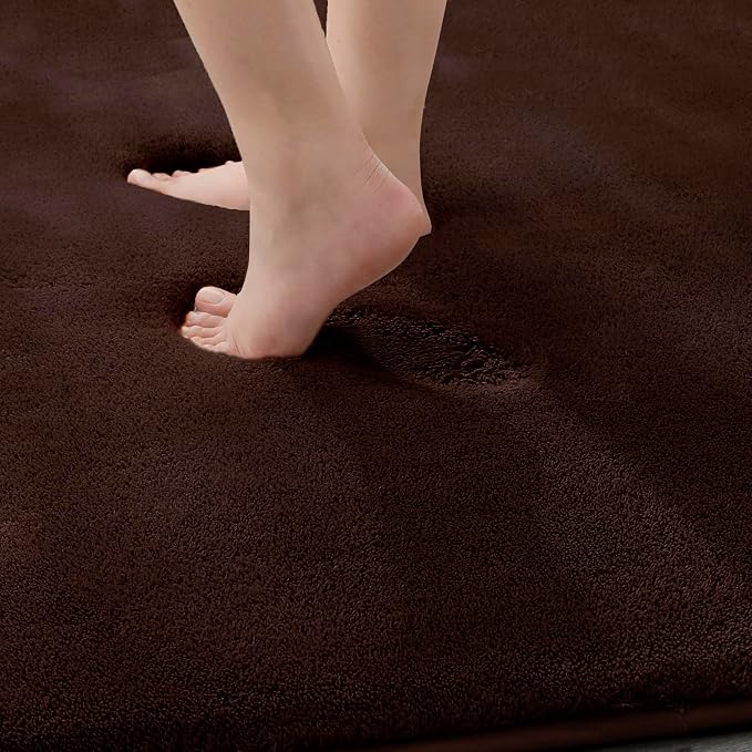 MINIDEAR Bathroom Rugs 24x17 Dark Brown - Thick Memory Foam Bath Mat, Ultra Soft & Plush Fluffy, Non-Slip, Quick Dry, Absorbent Washable Floor Microfiber Mat for Tub, Home Decor Accessories
