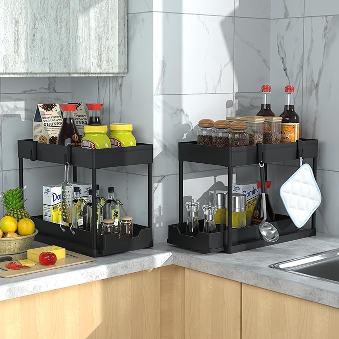 Under Sink Organizer -2 PACK|Pull Out Bathroom Organizer|2 Tier Slide Out Bathroom/Kitchen Organiers and Storage. (2 PACK Normal)