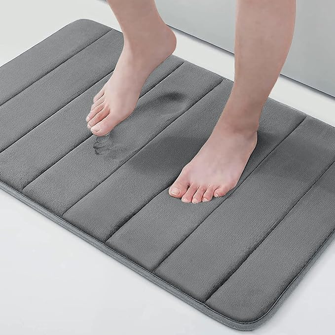 Buganda Memory Foam Bath Mat, 30" x 20", Ultra Soft and Non-Slip Bathroom Rugs, Water Absorbent and Machine Washable Bath Rug for Bathroom, Shower, and Tub, Grey