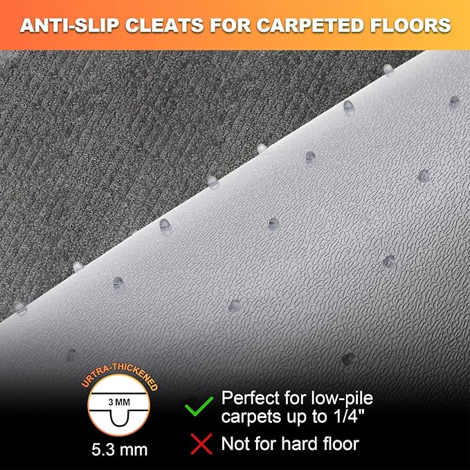 Chair Mat for Carpet- Low Pile (1/4" Thick) Carpet Protector for Office Gaming Computer Desk Chair. Heavy Duty Desk Chair Mat for Carpeted Floors, Semi Transparent (Round-39in)