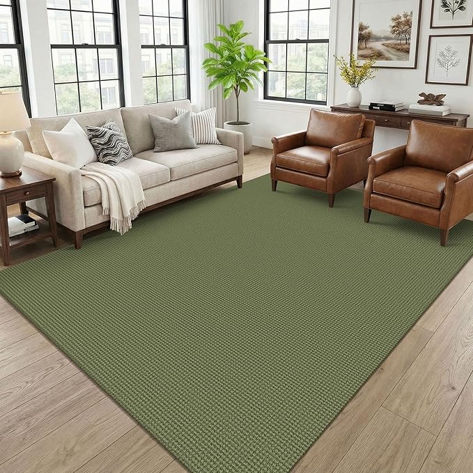 KOZYFLY 6x9 Dining Room Rugs, Washable Area Rug for Living Room, Non Slip Rugs for Bedroom, Braided Floor Carpet for Nursery, Office, Cotton Rug Home Indoor Decor, Olive Green/Earthy Green