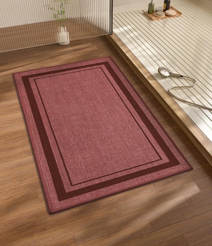 chakme Bathroom Rugs Mat 32x17, Ultra Thin Non Slip Bath Mat Quick Dry Absorbent Bath Mat for Bathroom, (Dark Pink, 32"x17")
