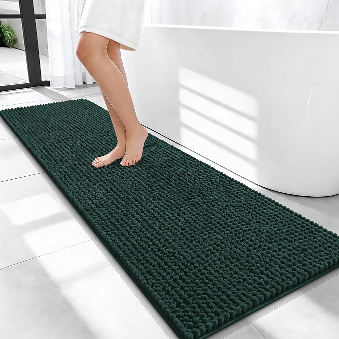 OLANLY Thick Bathroom Runner Rugs 59x20, Extra Soft Absorbent Chenille Bath Rugs, Rubber Backing, Machine Wash Dry, Long Bath Mats for Bathroom, Tub and Shower, Home Decor Accessories, Blackish Green