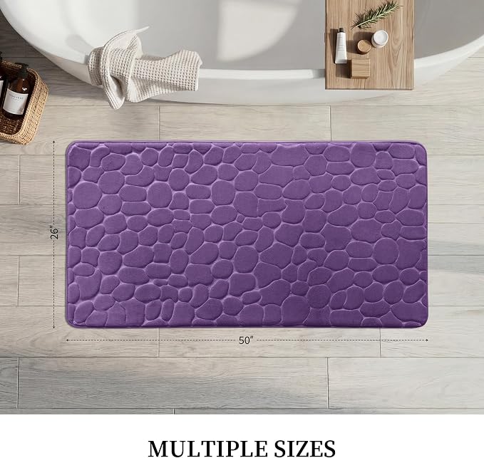 YIHOUSE Memory Foam Runner Rug, Cobblestone Bathroom Runner Rugs Super Water Absorbent Bath Mats for Bathroom Machine Washable Bath Rugs for Hallway Bedroom Laundry Room(20 x 47,Eggplant)