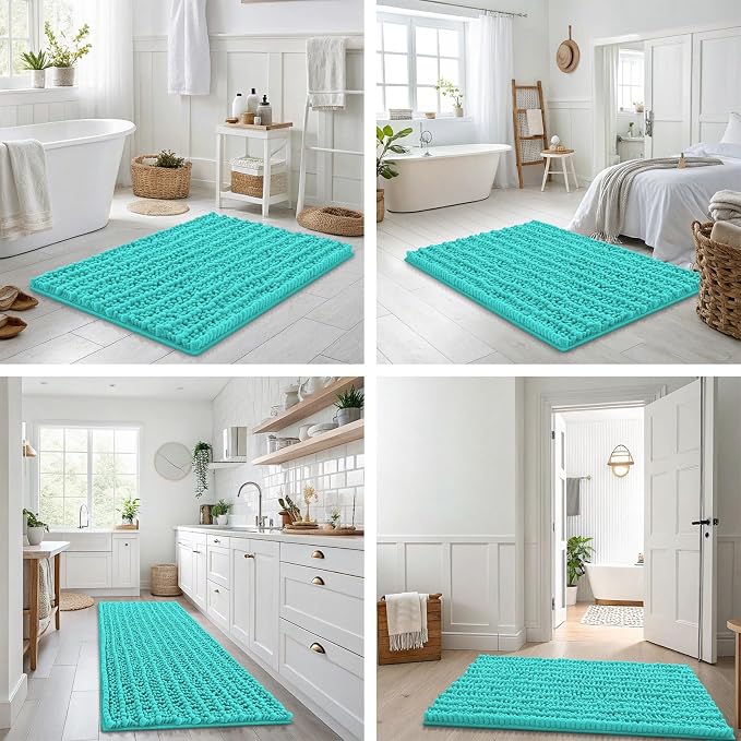 Smiry Bathroom Rugs Mat 44x24, Extra Soft Absorbent Chenille Bath Rugs, Non Slip Rubber Backing Machine Washable Quick Dry Bath Mats for Bathroom Floor, Tub, Shower, Home Decor Accessories, Turquoise