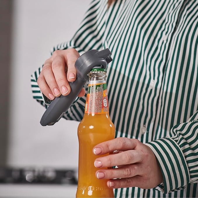 Culinare 5-in-1 Opener – Multi-Function Tool for Opening Jars, Cans, Bottles, Ring Pulls & Twist Caps – Ergonomic Handle for Comfort & Control – Dishwasher Safe, Grey – Ideal for All Kitchen Tasks