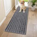 Smiry Dog Door Mat for Muddy Paws 59x20, Absorbent Dirt Trapper, Non-Slip Washable Chenille Entryway Rug for Inside Floor, Dark Grey, Layered Pattern
