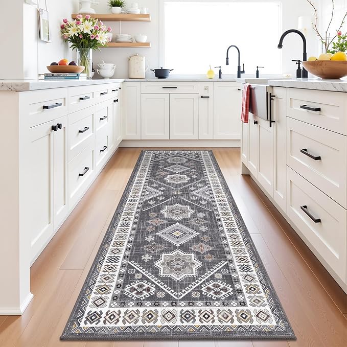 HEBE Washable Kitchen Rugs Runner 24"x60", Non Slip Hallway Runner Rug, Low Pile Entryway Rug Laundry Room Mat Kitchen Carpet Runners for Hallways, Bathroom, Laundry, Bedside Rug