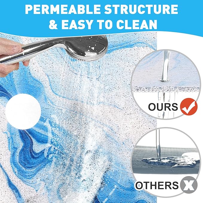 Square Shower Mat Non Slip: 24 x 24 Inch Extra Large Shower Mats with Drain Hole in Middle - PVC Loofah Anti Slip Shower Floor Matt for Inside Shower